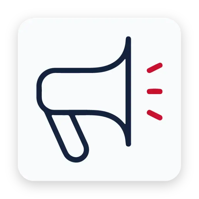megaphone marketing notification icon with red alert lines | HSO Technology
