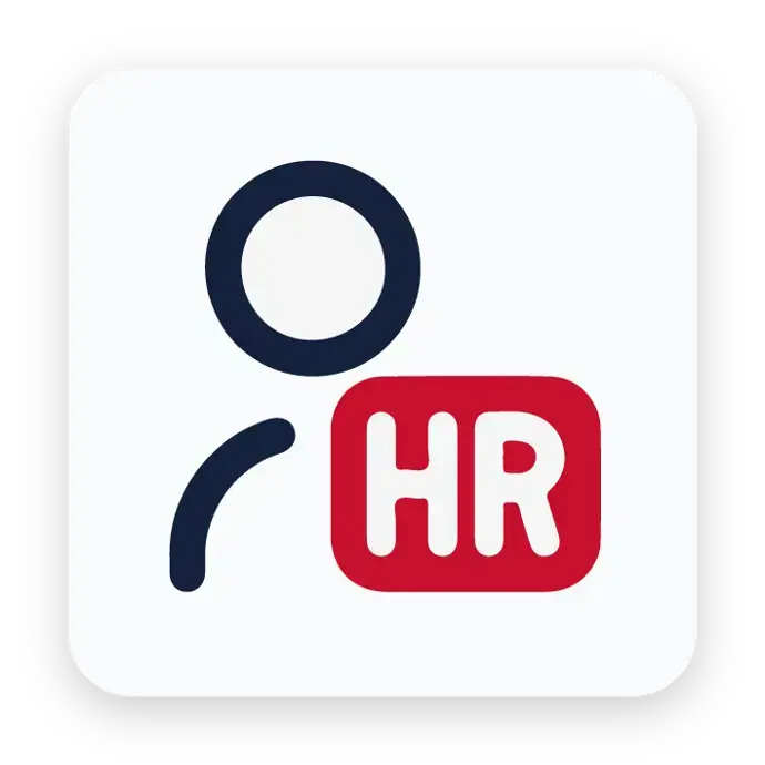 HR management icon with user silhouette and red HR label | HSO Technology
