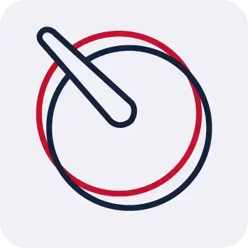 Dual-ring circular icon with angled pointer in red and navy outline | HSO Technology