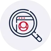 User search magnifying glass icon in red and navy | HSO Technology