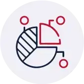 Data analytics segmented chart icon in red and navy | HSO Technology