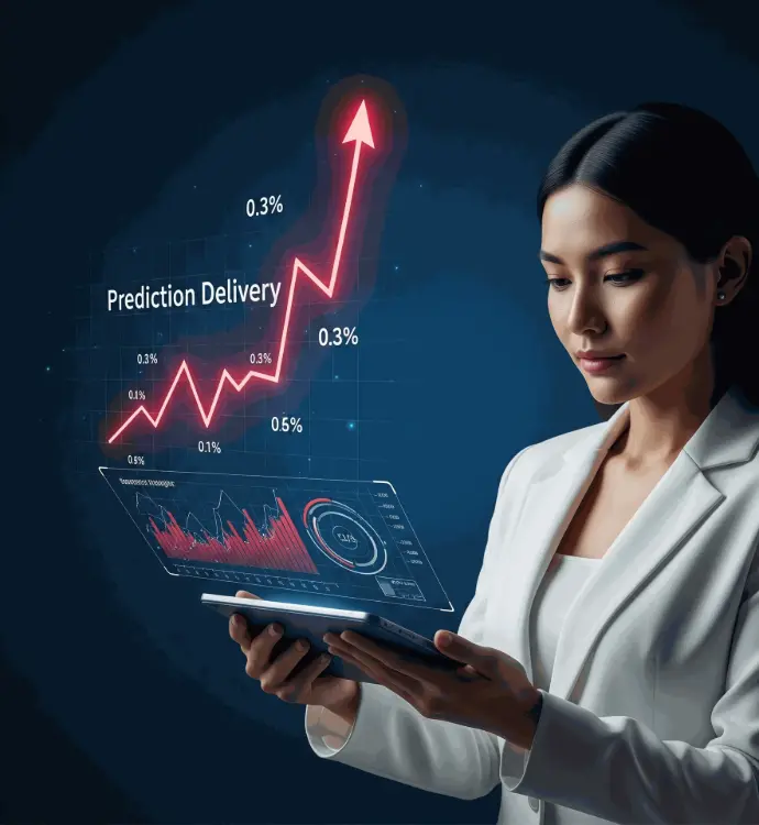 Businesswoman analyzing AI prediction delivery chart with upward growth trend | HSO Technology
