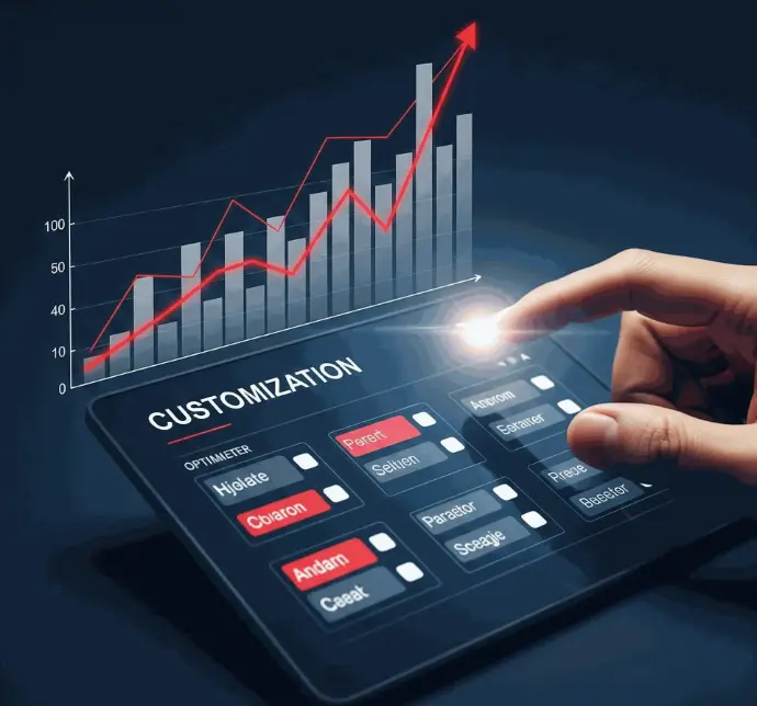 AI customization dashboard with rising analytics chart and interactive interface | HSO Technology