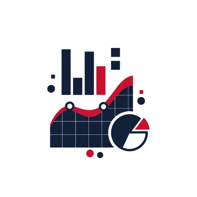 Data analytics icon with bar chart, line graph, and pie chart elements | HSO Technology