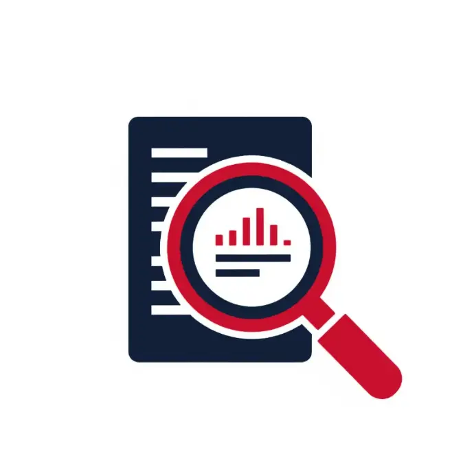 Document with lines and a magnifying glass highlighting red analytical bar chart | HSO Technology