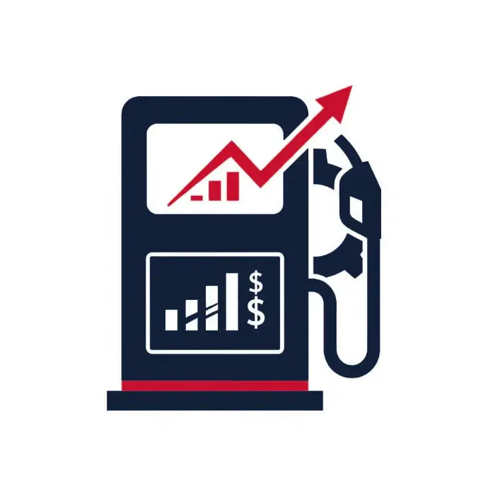 Fuel pump with analytics charts and upward trend arrow showing fuel data and pricing insights | HSO Technology