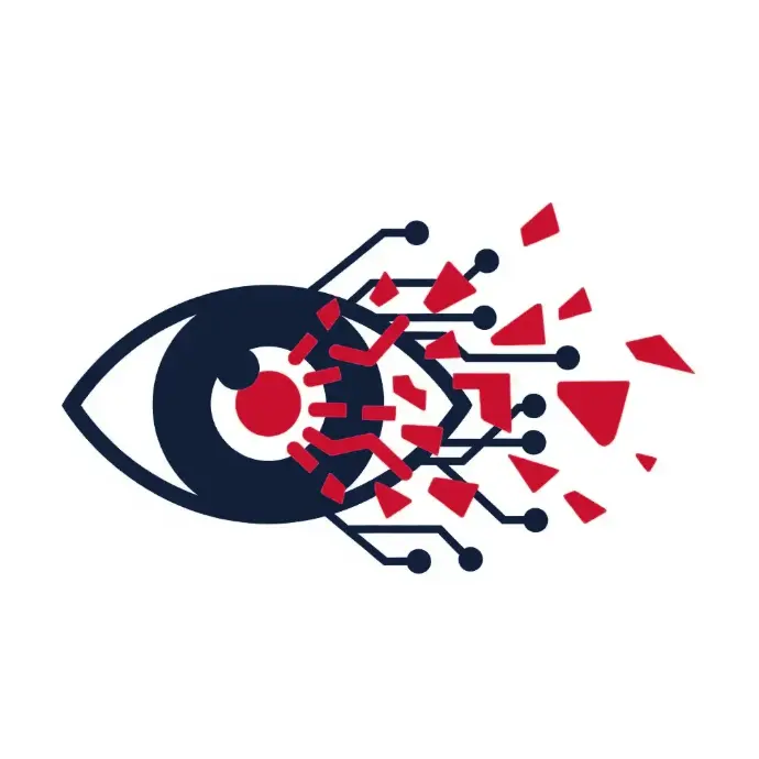 AI vision and data-processing eye icon in red and navy | HSO Technology