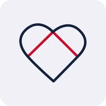 heart-shaped connection symbol with red diagonal energy line | HSO Technology