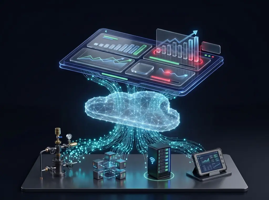 Digital cloud telemetry and predictive maintenance infrastructure illustration